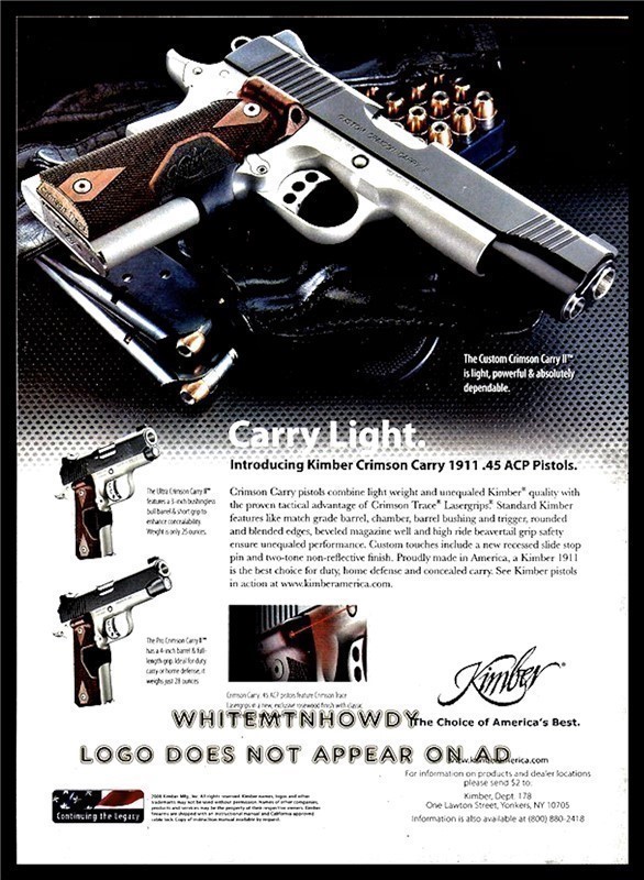 2009 KIMBER Crimson Carry 1911 .45 Pistol PRINT AD-img-0