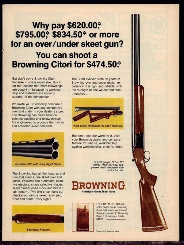 1977 BROWNING Citori Shotgun PRINT AD-img-0
