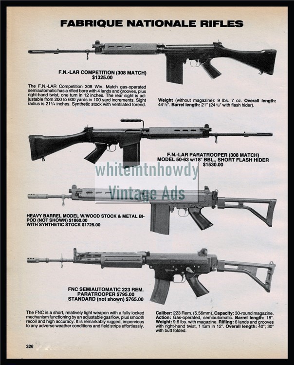 1986 FABRIQUE NATIONALE FN-LAR Competition Paratrooper Rifle PRINT AD-img-0