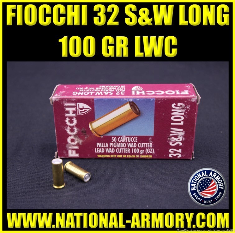 FIOCCHI 32 S&W LONG 100 GRAIN LEAD WAD CUTTER  50RD BOX AMMUNITION-img-0