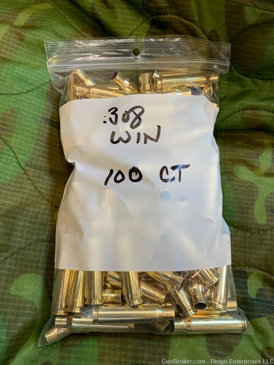 Once fired .308 Winchester brass cleaned deprimed 100 ct-img-0