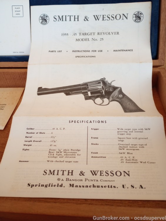 Smith Wesson Model 1955 / Model 25 .45ACP Never Fired 6.5" barrel-img-9