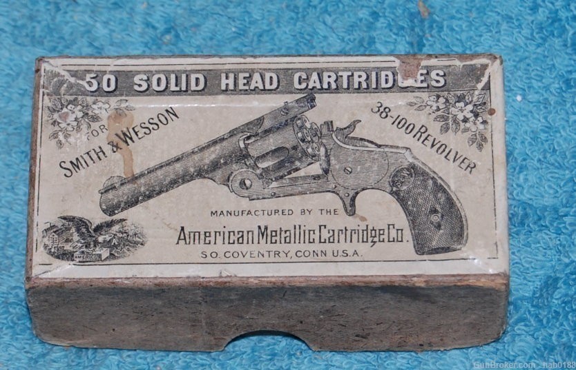 Vintage Full 2 Pc Box American Metallic Cart 38-100 Smith & Wesson Revolver-img-0