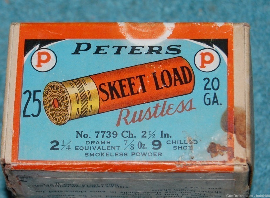 Rare Vintage Sealed 2 Piece Box Peters Rustless Skeet Load 20 Gauge Shotgun-img-1