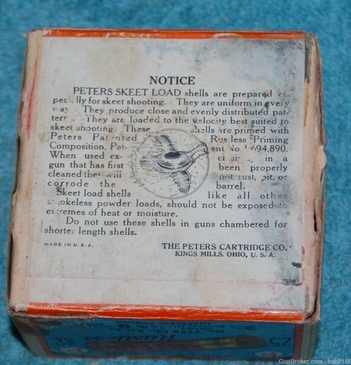 Rare Vintage Sealed 2 Piece Box Peters Rustless Skeet Load 20 Gauge Shotgun-img-3