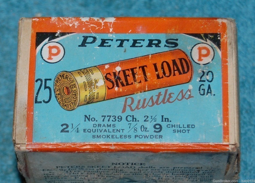 Rare Vintage Sealed 2 Piece Box Peters Rustless Skeet Load 20 Gauge Shotgun-img-4