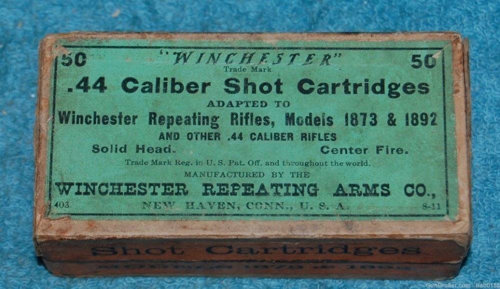 Vintage Full 2 Piece Box of Winchester 44 Caliber Shot Cartridges 1873 1892-img-0