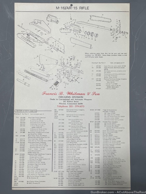 M16 / AR-15 Rifle Poster Vintage 1980s Parts List Breakdown 19” x 11 7/8”-img-0