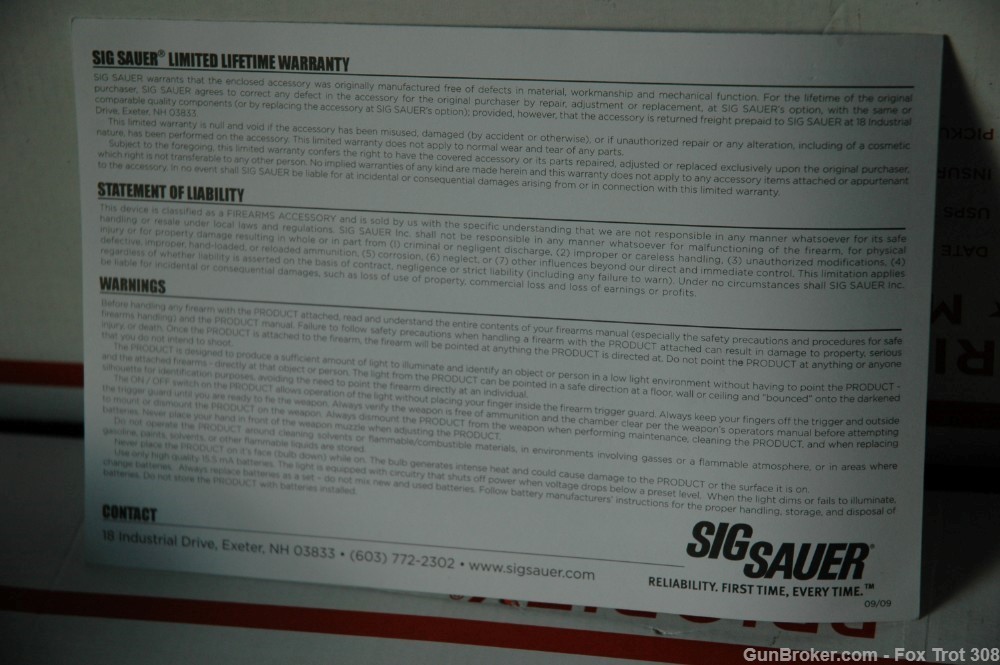 Sig Sauer STL-300J SigLite Joint Defense Weapon Light Box Instruct 8500070-img-9