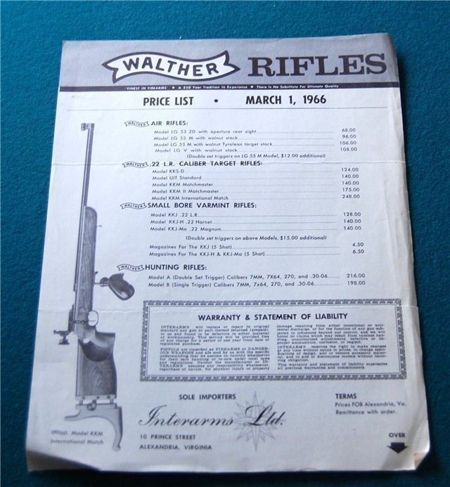 Vintage Walther Pistols & Rifles 1966 Price List-img-0