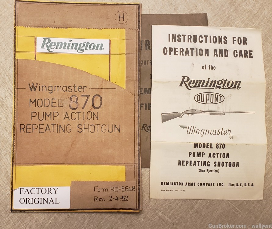 Remington Wingmaster Model 870 Manual Factory Form RD 5648 Rev. 2-4-52 Pump-img-0