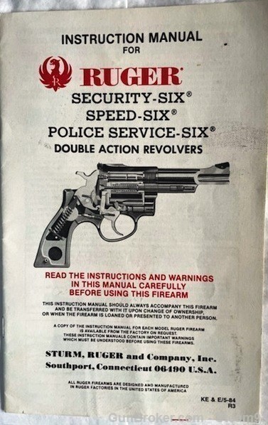 Ruger Security-Six Speed-Six Police Service-Six Owners Manual 1980's-img-0