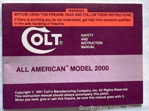 Colt All American P2000 Owners Manual - May 1992-img-0