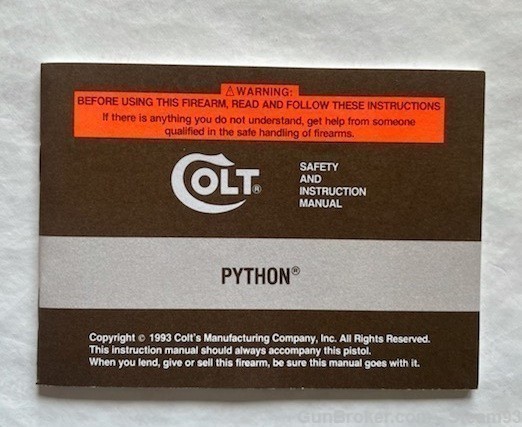 Colt Python Owners Manual - Published 1996 -img-0