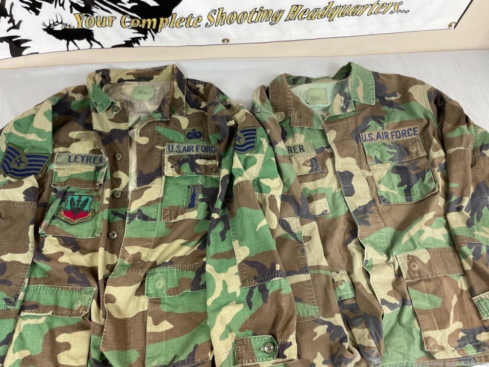 Lot of 2: USGI Air Force Woodland BDU Shirt / Jacket + Patches! Large Long-img-1