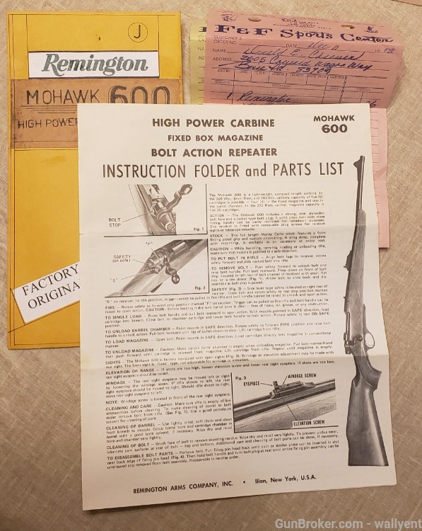 Remington Mohawk 600 Rifle Manual factory original Form RD 6633 Rev. 3-78 -img-0
