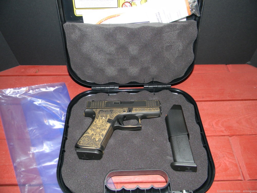 Glock 43XC 9mm DRAGON! MOS, Ported, Custom! Blk & Gold BW Finish! NIB! Rare-img-0