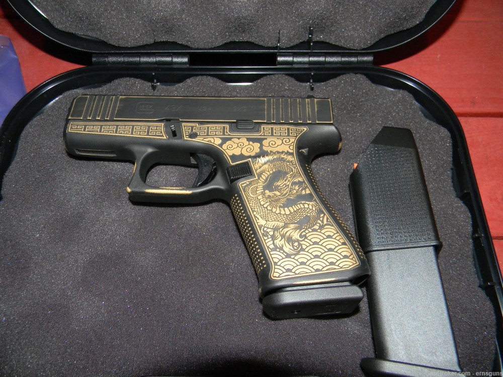 Glock 43XC 9mm DRAGON! MOS, Ported, Custom! Blk & Gold BW Finish! NIB! Rare-img-2