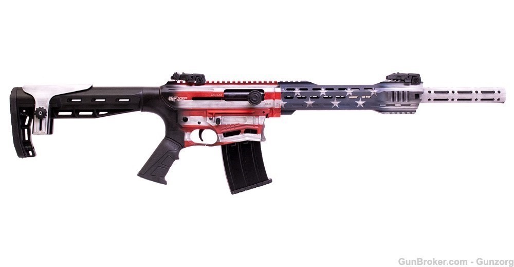 GF25-USA12Ga. Flag Cerakote Mag Fed 18.5" BBL Mod choke Flip up sights -img-0