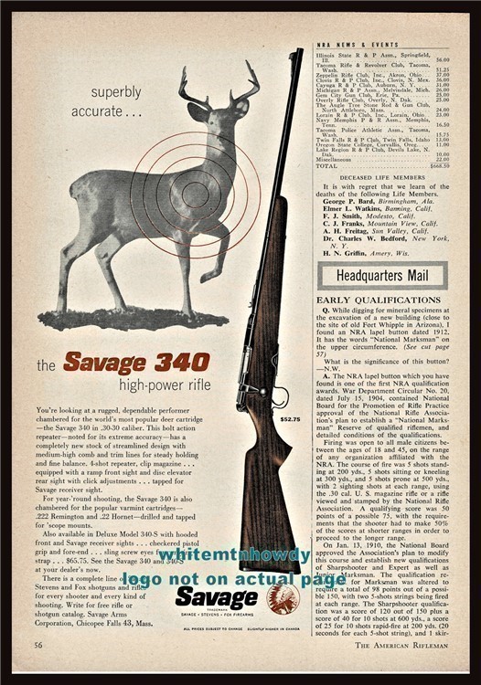 1956 SAVAGE 340 & Deluxe 340-S High Power Deer Hunting Rifle AD-img-1