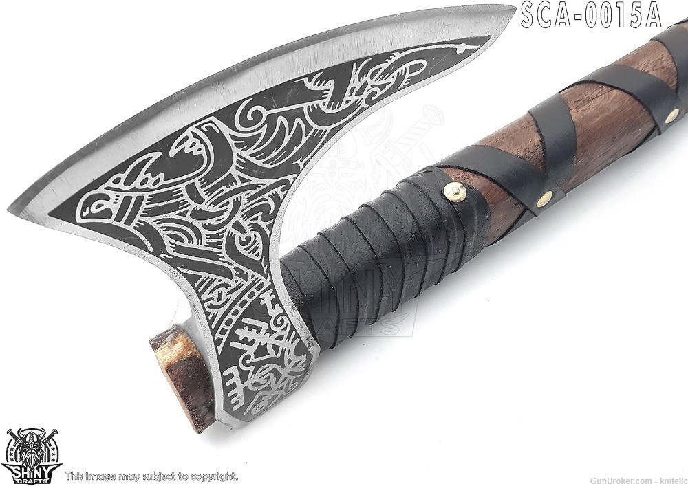 Wolf & Vegvisir Carbon Steel Viking Axe Head, Wolf Camp Axe Hunting Knife-img-2