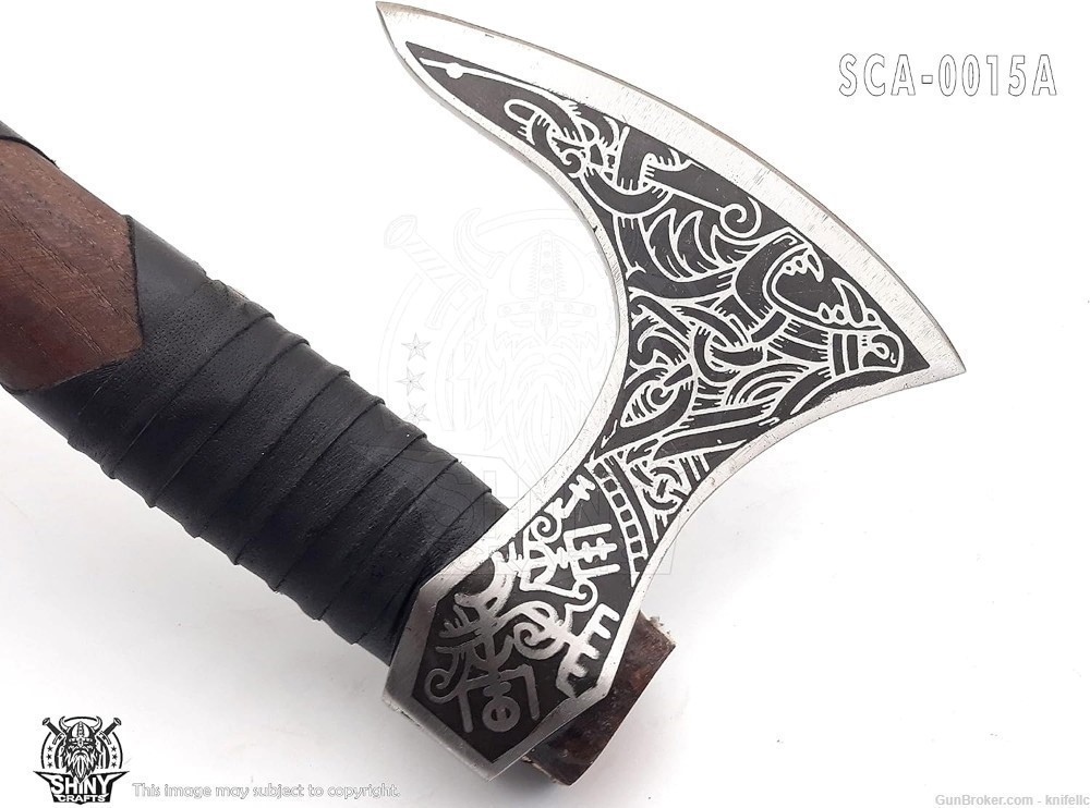 Wolf & Vegvisir Carbon Steel Viking Axe Head, Wolf Camp Axe Hunting Knife-img-3