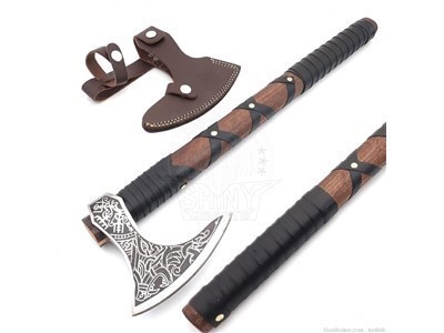Wolf & Vegvisir Carbon Steel Viking Axe Head, Wolf Camp Axe Hunting Knife