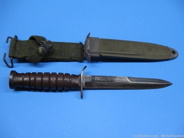 US WWII CASE M3 BLADE MARKED BLUED FINISH FIGHTING KNIFE w/ SCABBARD-img-0