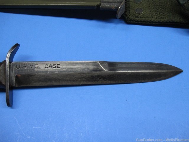 US WWII CASE M3 BLADE MARKED BLUED FINISH FIGHTING KNIFE w/ SCABBARD-img-3