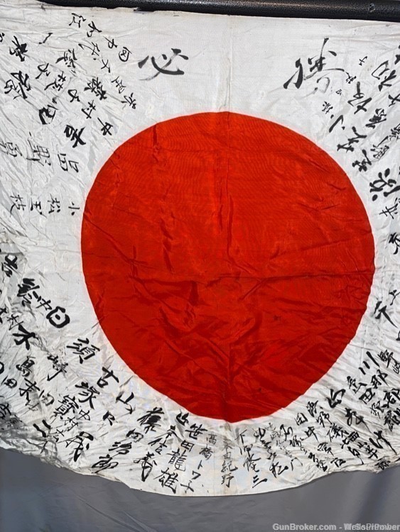 IMPERIAL JAPANESE WWII GOOD LUCK MEATBALL FLAG WITH KANJI MARKINGS & TIES-img-3