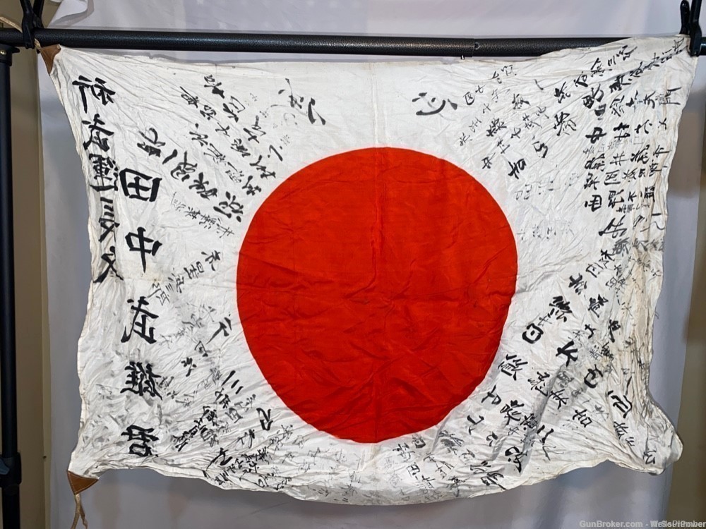 IMPERIAL JAPANESE WWII GOOD LUCK MEATBALL FLAG WITH KANJI MARKINGS & TIES-img-9