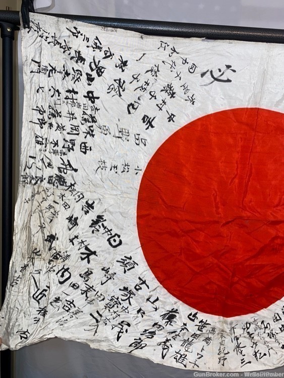 IMPERIAL JAPANESE WWII GOOD LUCK MEATBALL FLAG WITH KANJI MARKINGS & TIES-img-4