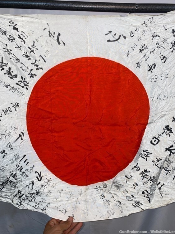 IMPERIAL JAPANESE WWII GOOD LUCK MEATBALL FLAG WITH KANJI MARKINGS & TIES-img-8