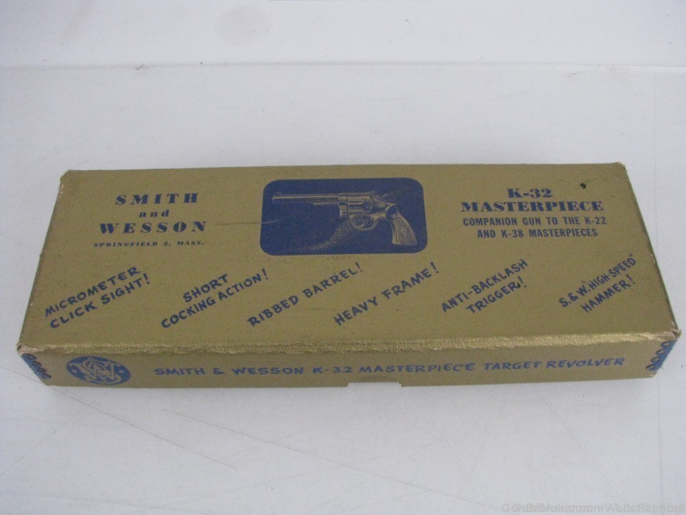SMITH & WESSON K-32 MASTERPIECE TARGET REVOLVER 6" BBL BLUED FINISH BOX-img-0