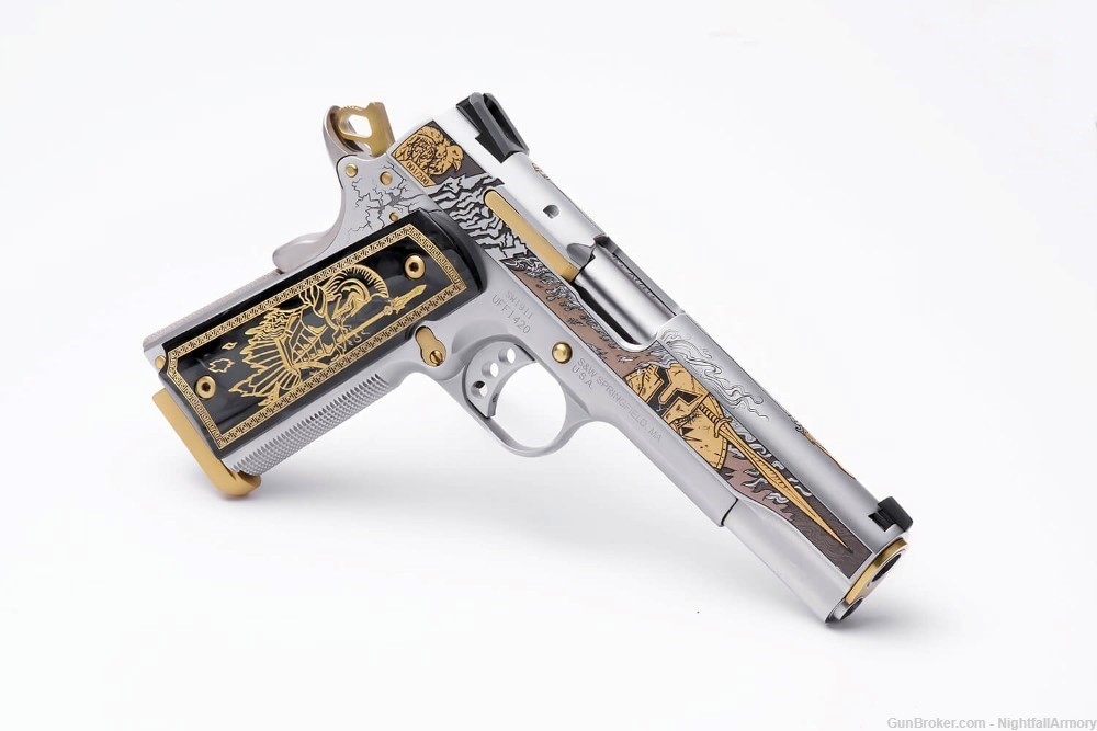 Pair of S&W ARES Engraved 1911 .45ACP Pistols Gods of Olympus SW 200 made !-img-8