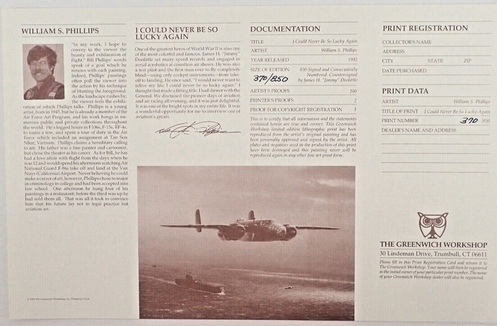 I Could Never Be So Lucky Again Ltd Ed Print Signed by Gen Doolittle w/ COA-img-4