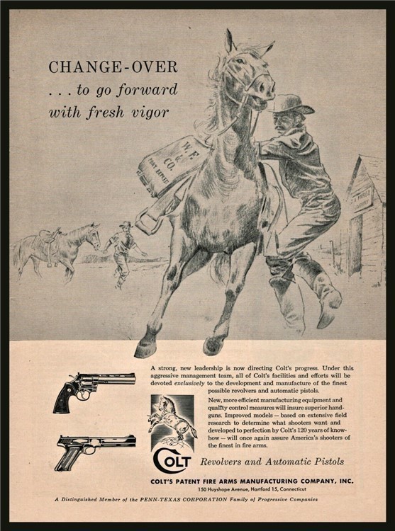 1956 COLT PYTHON Revolver & Pistol Wells Fargo Pony Express Rider PRINT AD-img-0