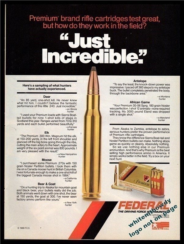 1988 FEDERAL Ammunition Center Fire Rifle Cartridge Bullet Image PRINT AD-img-0