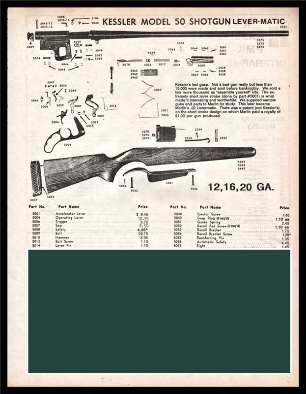 KESSLER Model 50 Shotgun Parts List AD-img-0