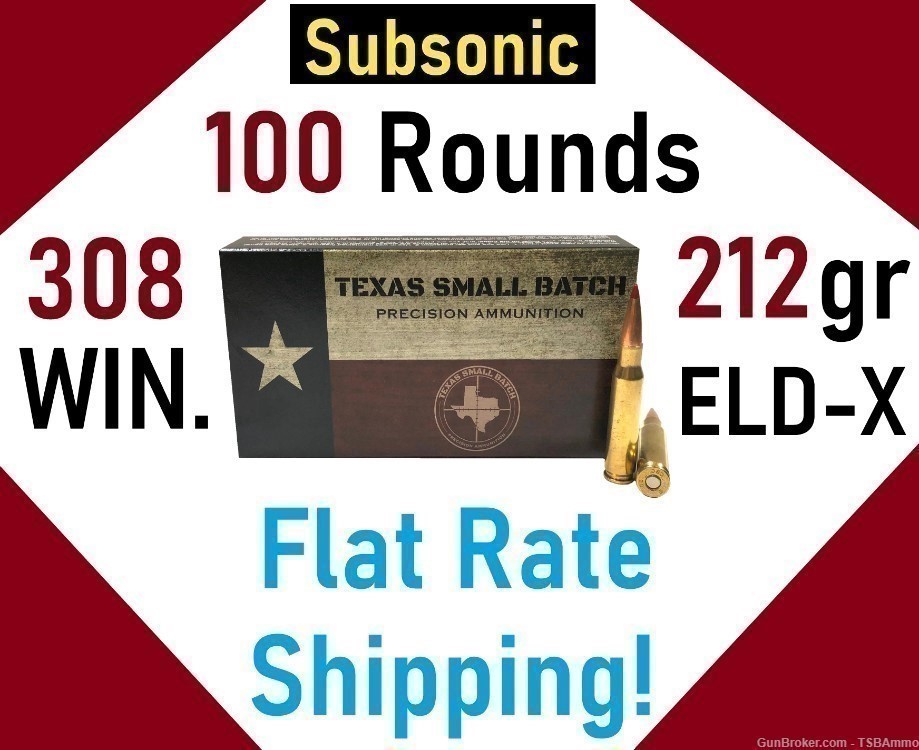 .308 Winchester subsonic ammo 100 rounds 212gr 308 win. ELD-X Sub Non-cycle-img-0
