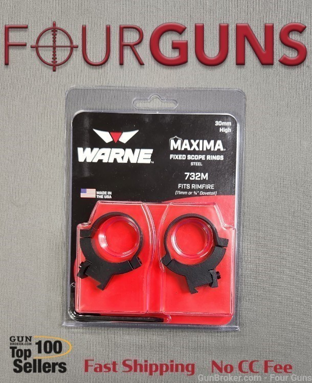 Warne Maxima 30mm, Rimfire High Matte Rings  (732M)-img-0