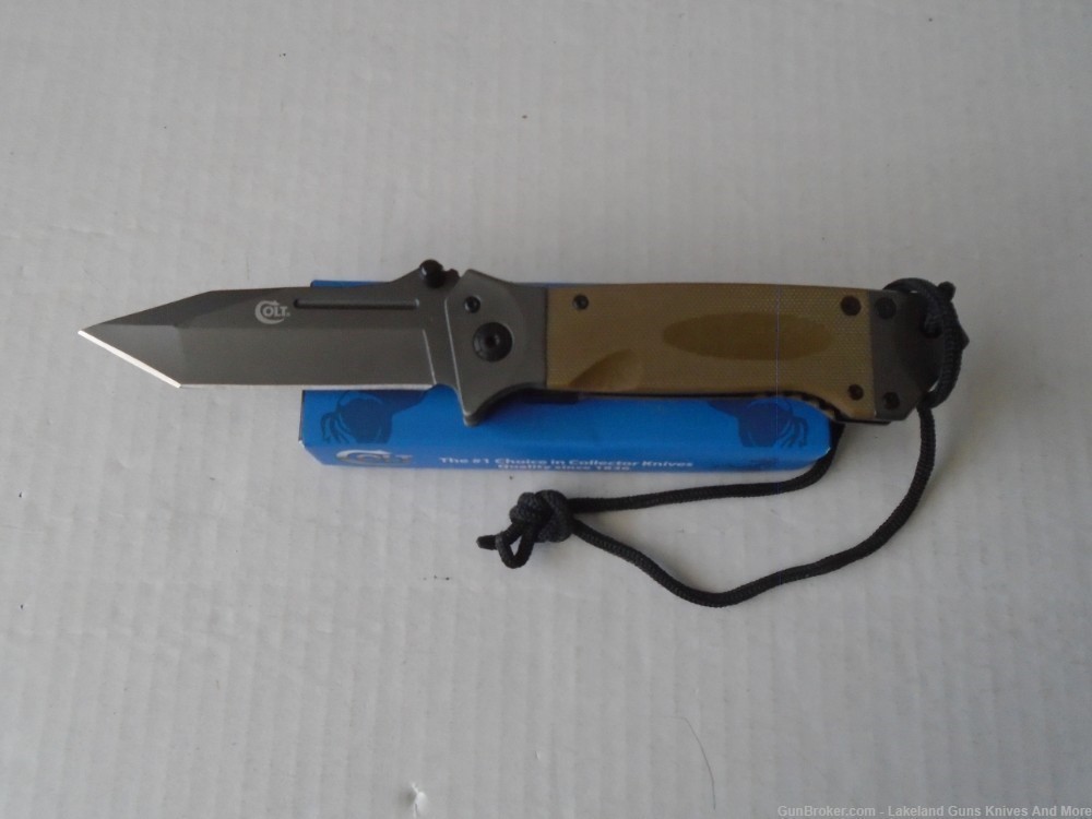 NIB Colt CT708 Linerlock Desert Tan G-10 Tanto Folding Knife With Lanyard!-img-4