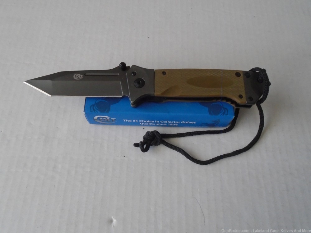 NIB Colt CT708 Linerlock Desert Tan G-10 Tanto Folding Knife With Lanyard!-img-3