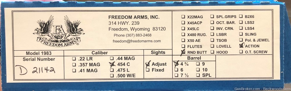 FREEDOM ARMS 83 PREMIER GRADE 454 Casull 4.75" CUSTOM ORDER-img-6