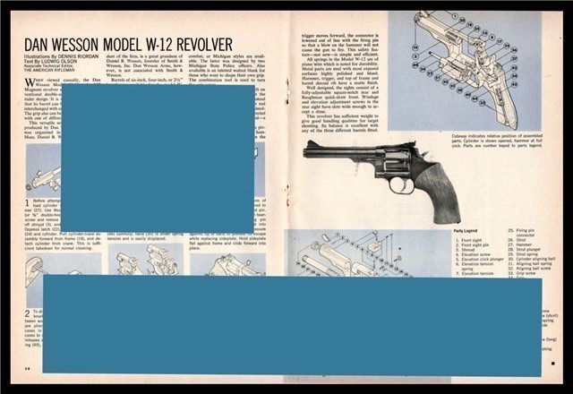 1972 DAN WESSON W-12 Revolver Exploded ViewParts List Assembly Article-img-0