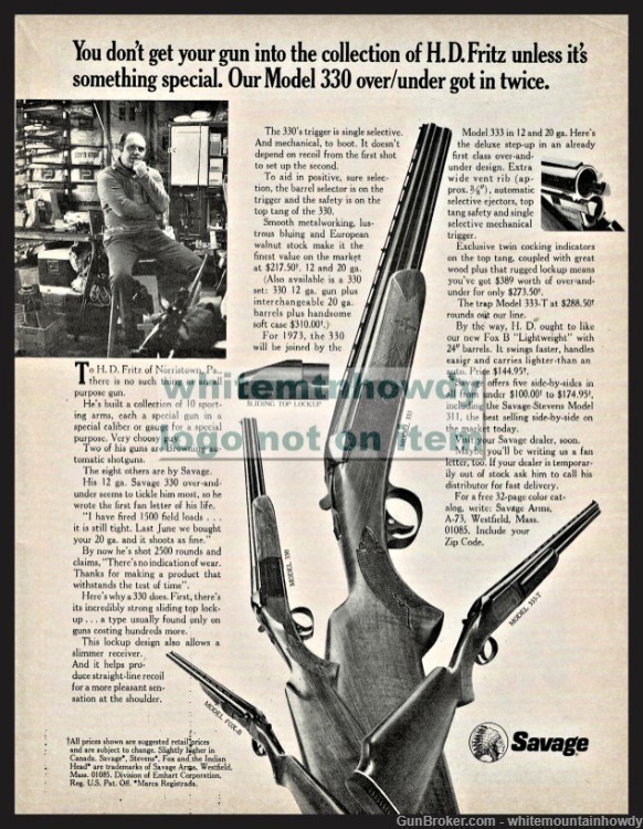 1973 SAVAGE 330 333, 333-T, Fox B Shotgun AD-img-0