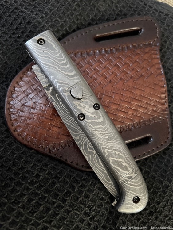 Damascus Steel custom made SWICHTBLADE Automatic Huge Knife. 12 inches -img-3
