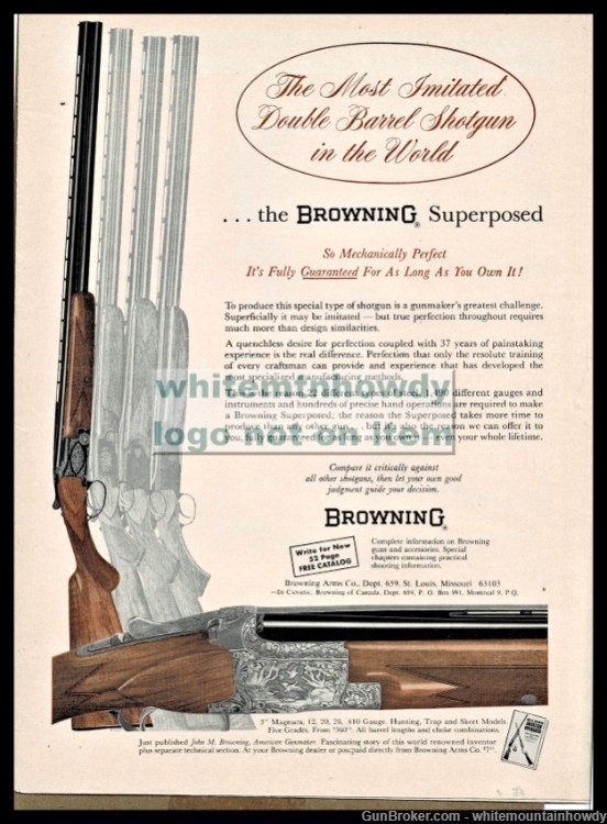 1964 BROWNING Superposed Shotgun PRINT AD w/ close-up of engraving-img-0