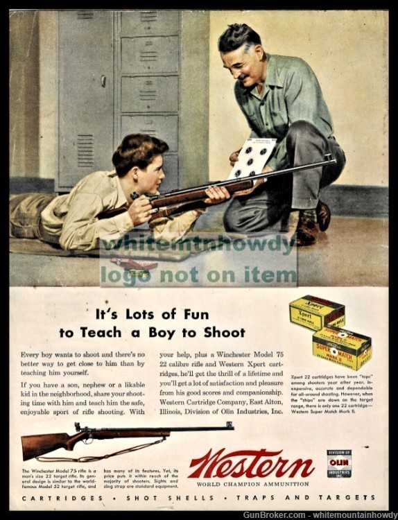 1945 WINCHESTER 75 Rifle Father & Son Western Ammunition PRINT AD-img-0