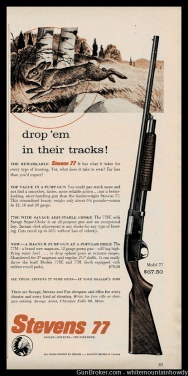 1958 STEVENS Model 77 Shotgun AD shown w/ original price-img-0